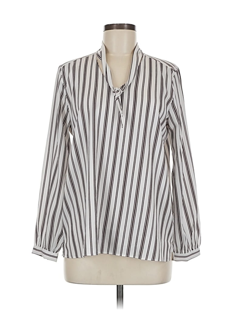 Pre-owned Ann Taylor Factory Long Sleeve Blouse In Silver