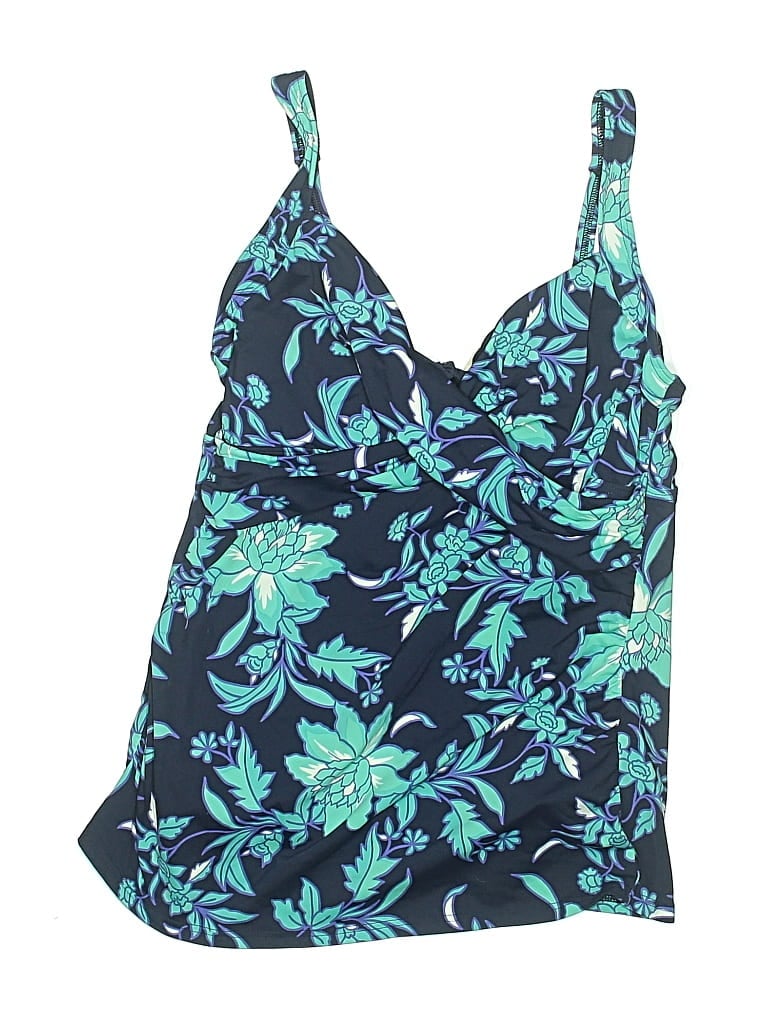 Pre-owned Lands' End Swimsuit Top Blue Print Pattern Swimwear