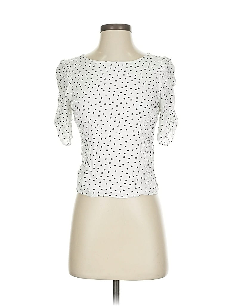 Pre-owned Abercrombie & Fitch Short Sleeve Top White Polka Dots Pattern Square Neckline Tops