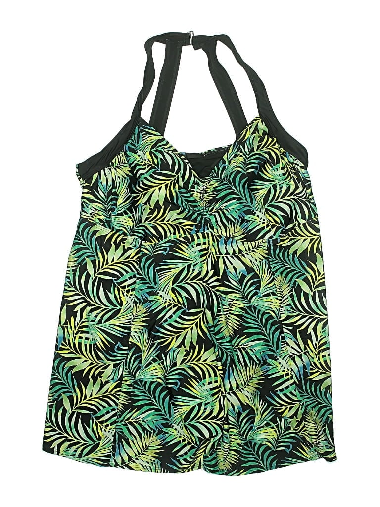 Pre-owned Evans Swimsuit Top Green Print Pattern Swimwear