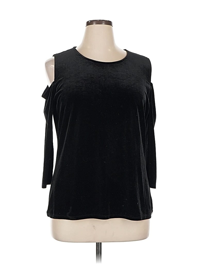 Pre-owned Tahari 3/4 Sleeve Top Black Cold Shoulder Neckline Tops