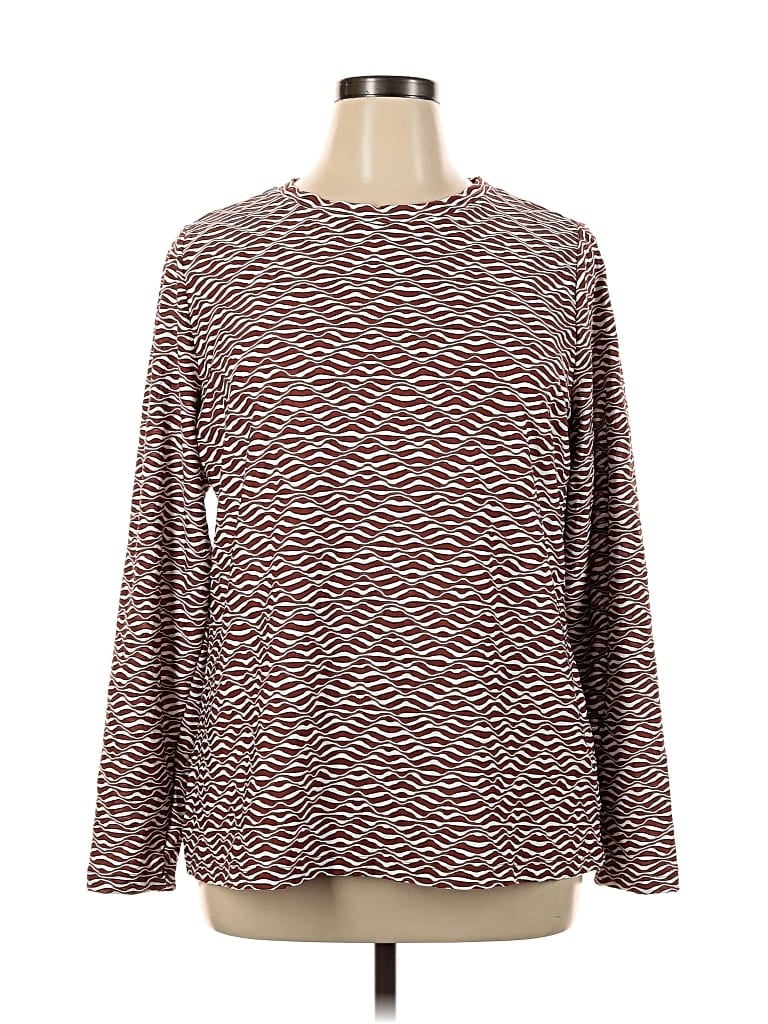 Pre-owned Ava & Viv Long Sleeve Top Burgundy Crew Neck Tops
