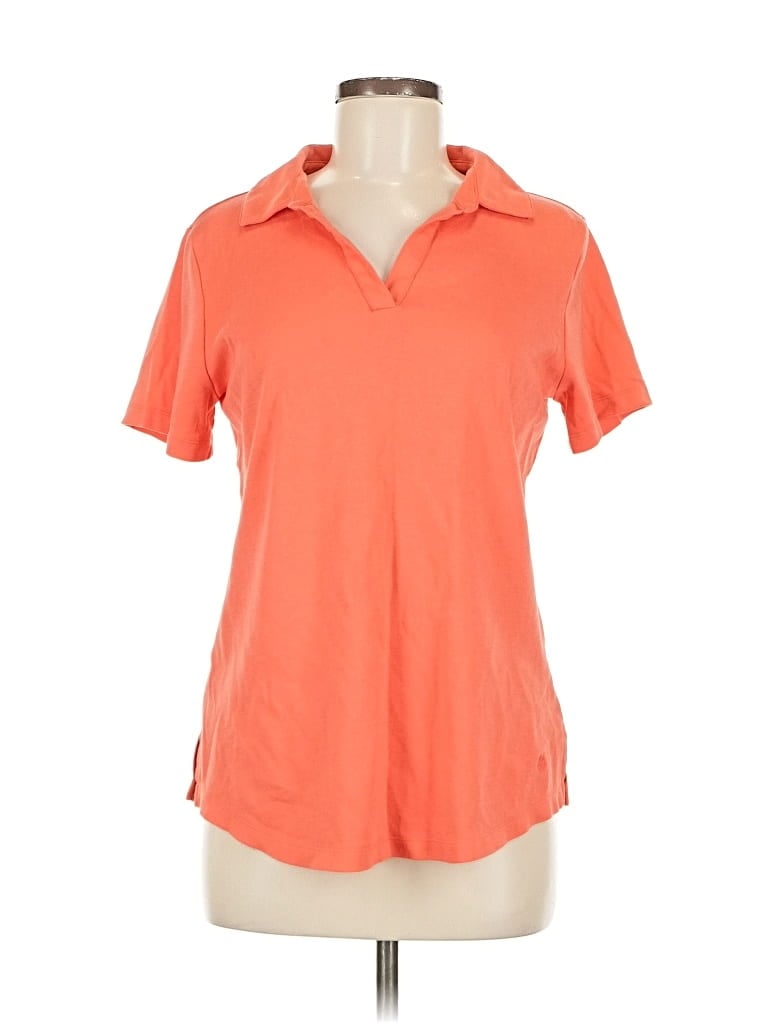 Pre-owned Isaac Mizrahi Live Short Sleeve Top Orange Collared Neckline Tops