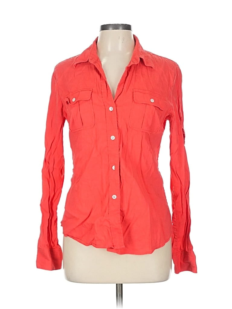 Pre-owned Theory Long Sleeve Button Down Shirt In Red