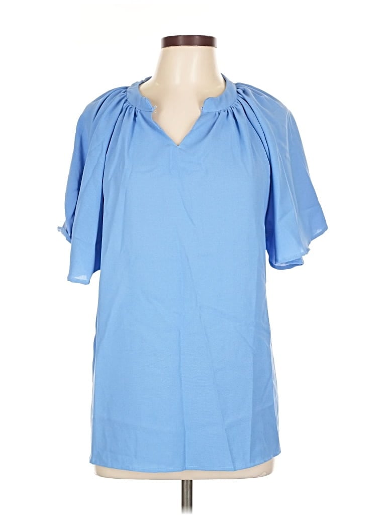 Pre-owned Unbranded Short Sleeve Blouse In Blue