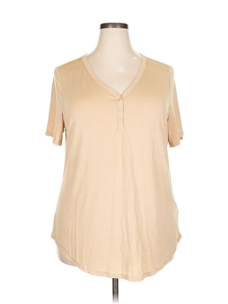 Pre-owned Lularoe Short Sleeve Top Tan V Neck Tops In Brown