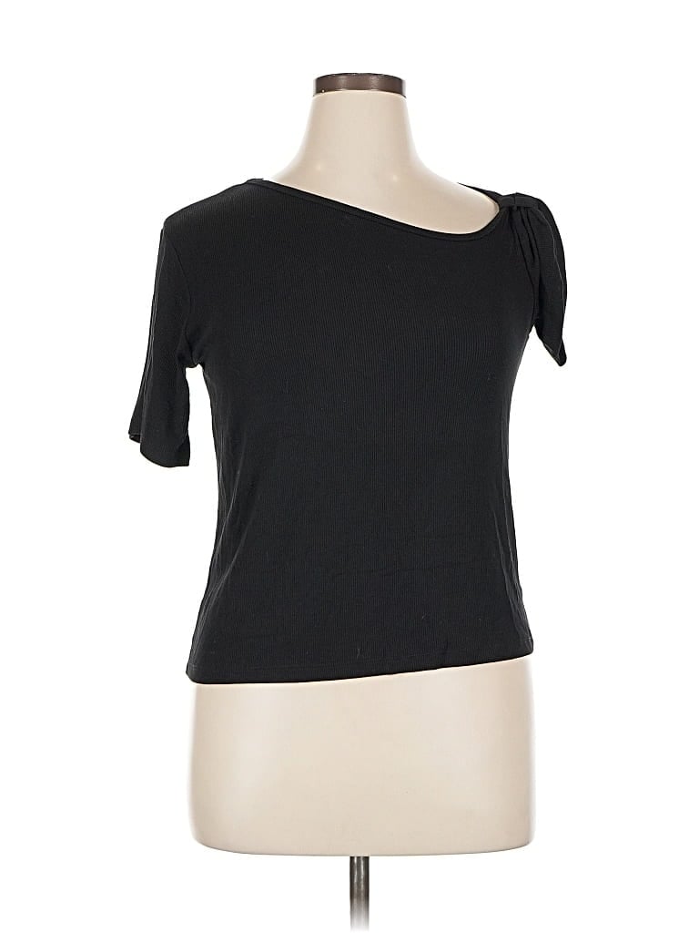 Pre-owned Lna Short Sleeve Top Black One Shoulder Neckline Tops