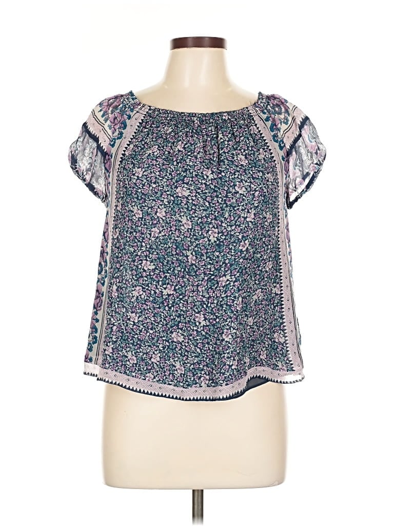 Pre-owned Joie Short Sleeve Silk Top Blue Square Neckline Tops