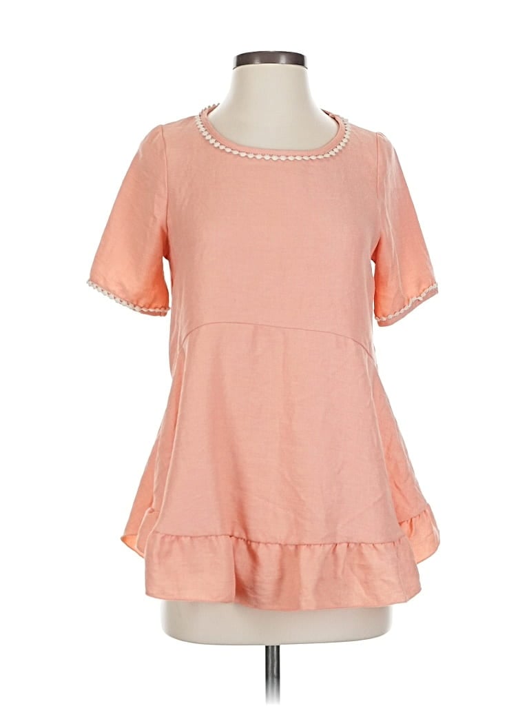 Pre-owned Hailey & Co Short Sleeve Top Orange Ruffles Neckline Tops