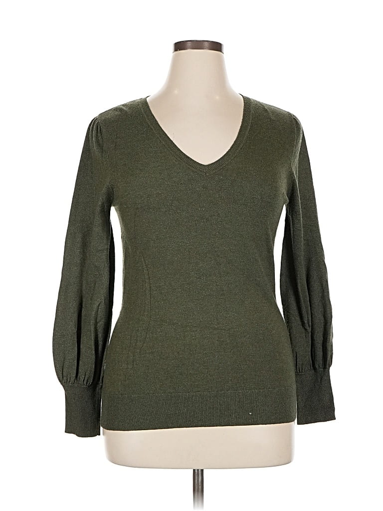 Pre-owned H By Halston Long Sleeve Top Green V Neck Tops