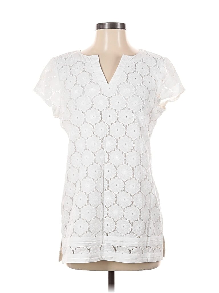 Pre-owned Isaac Mizrahi Live Short Sleeve Blouse In White