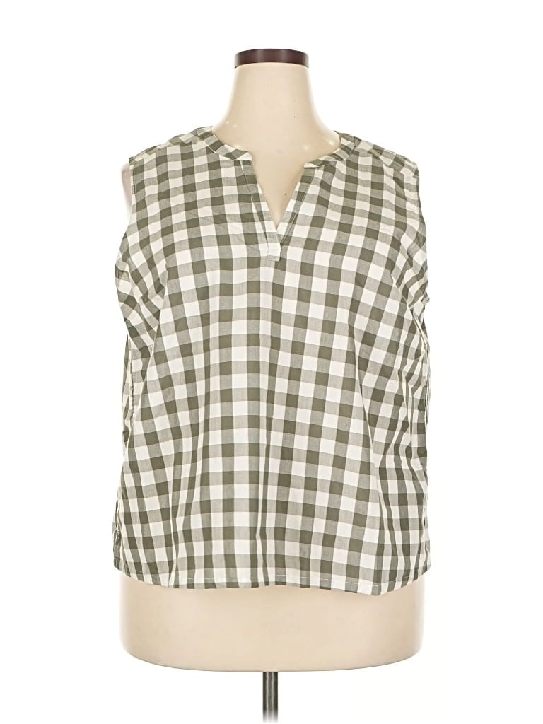 Pre-owned Eddie Bauer Sleeveless Button Down Shirt In Green