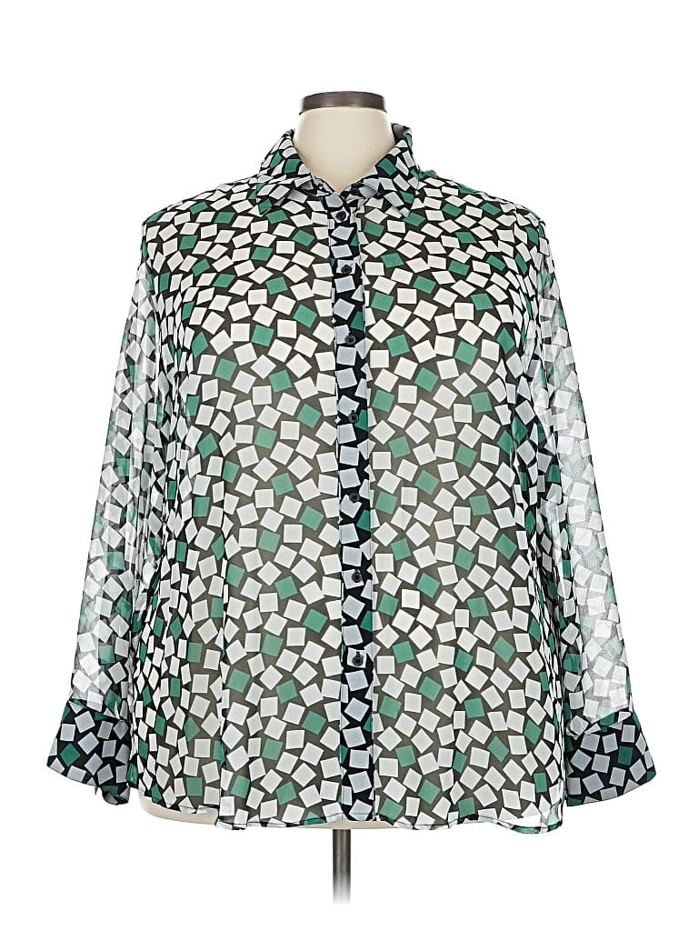 Pre-owned Lane Bryant Long Sleeve Blouse In Green