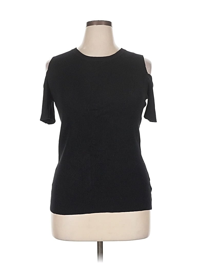 Pre-owned Michael Michael Kors Short Sleeve Top Black Cold Shoulder Neckline Tops