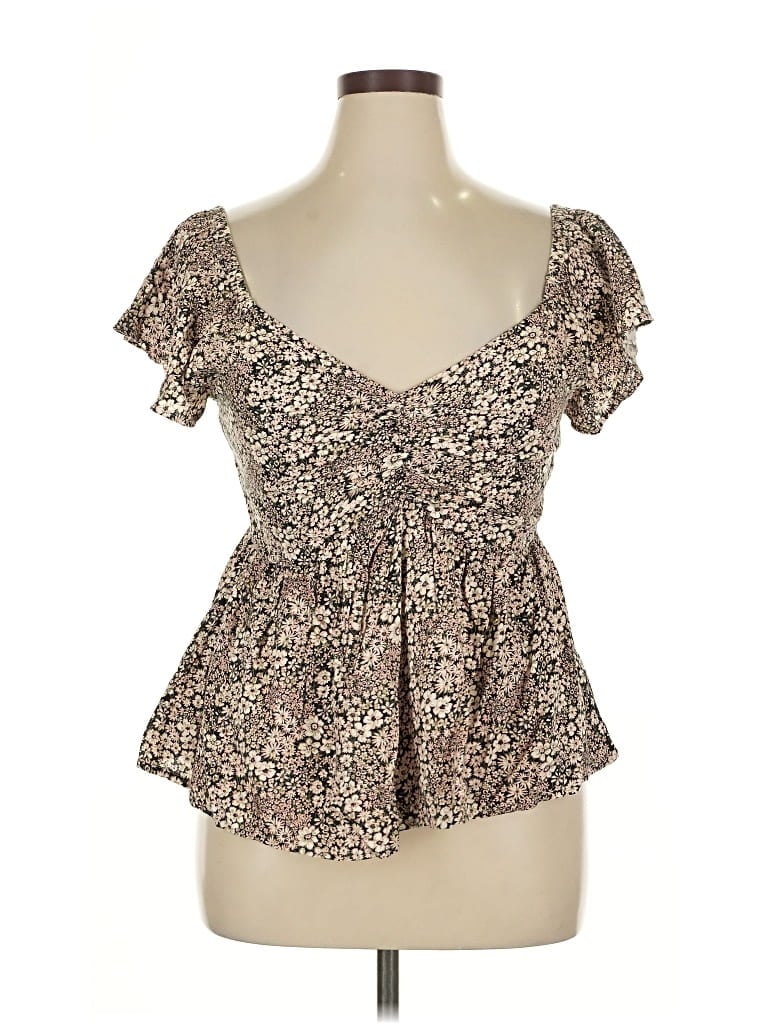 Pre-owned Japna Short Sleeve Blouse In Brown