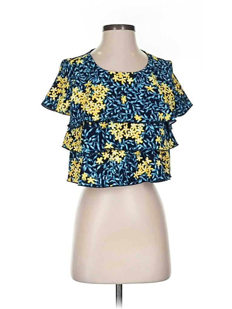 Pre-owned Zara Basic Short Sleeve Top Blue Ruffles Neckline Tops