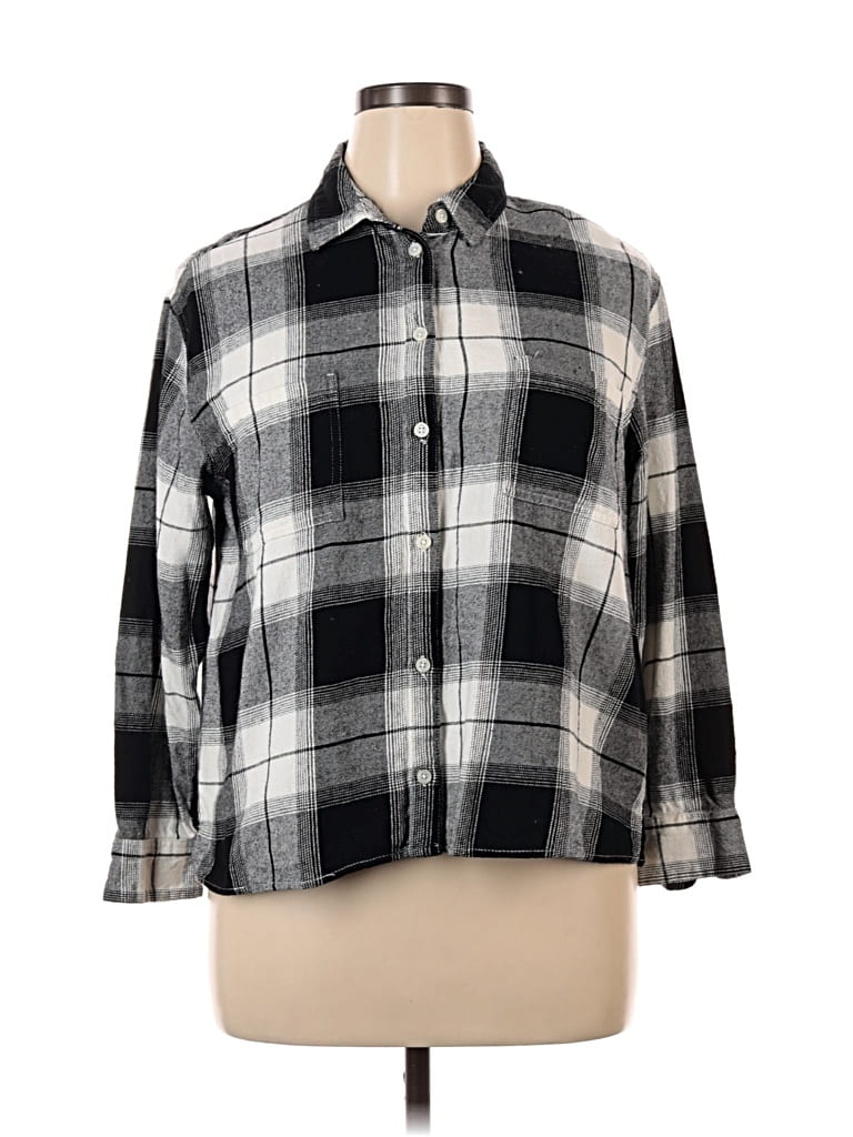 Pre-owned Old Navy 3/4 Sleeve Button Down Shirt In Black