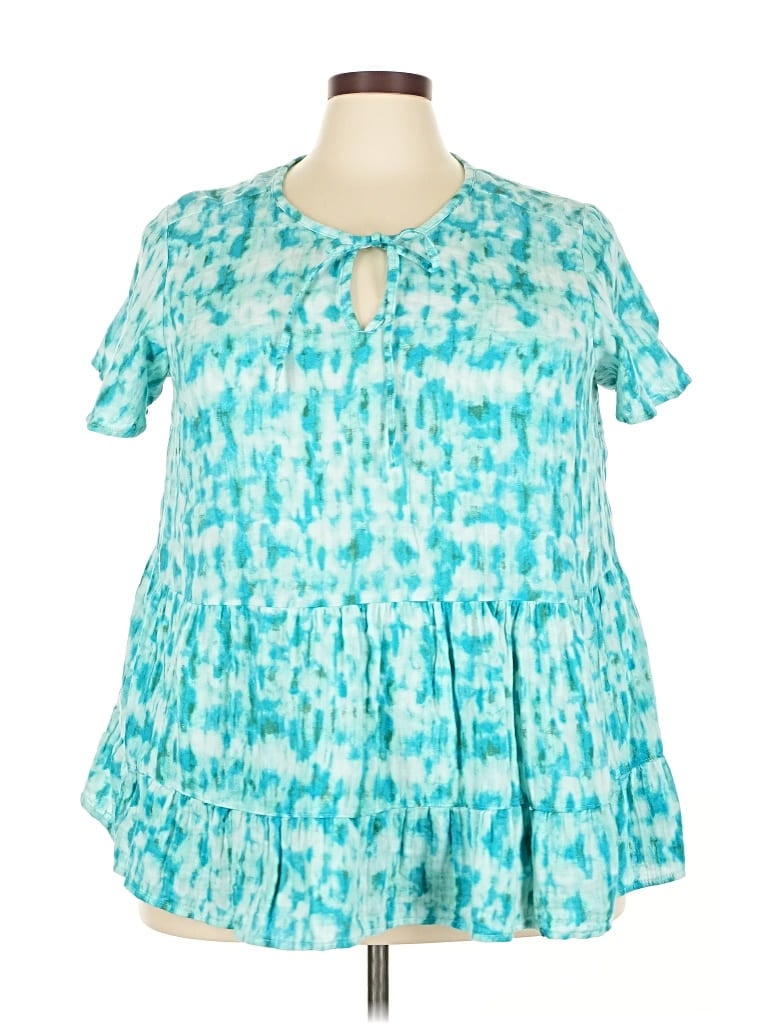 Pre-owned Terra & Sky Short Sleeve Blouse In Blue