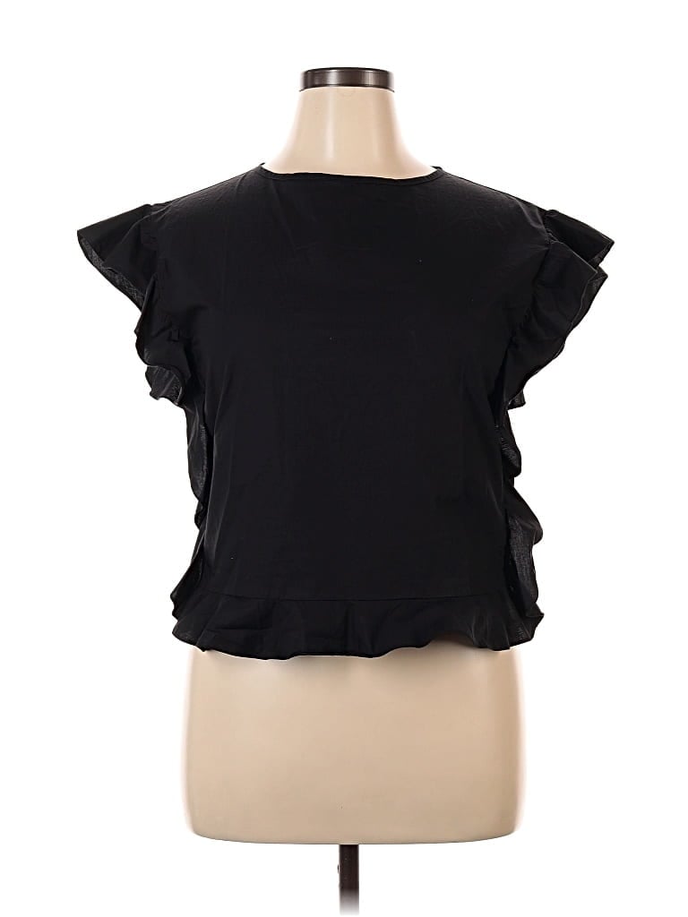 Pre-owned Biancoghiaccio Short Sleeve Top Black Ruffles Neckline Tops