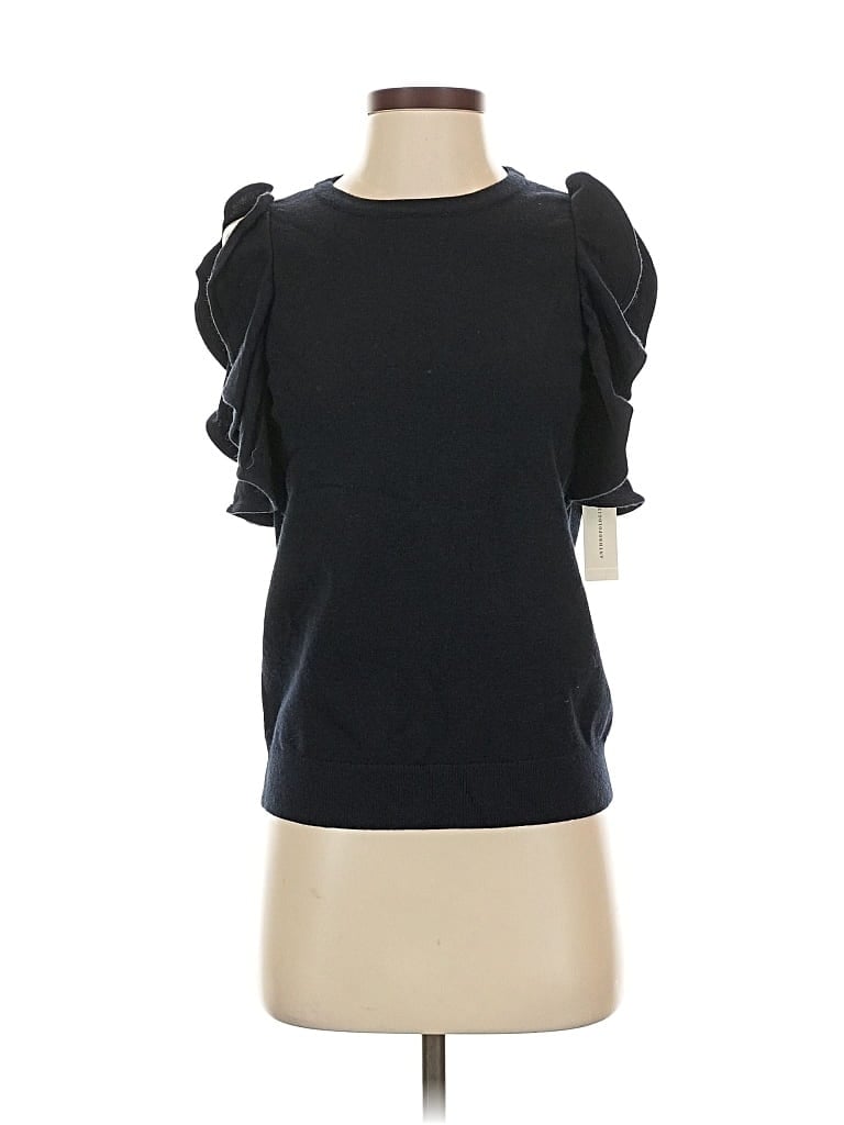 By Anthropologie Long Sleeve Top Black Ruffles Neckline Tops