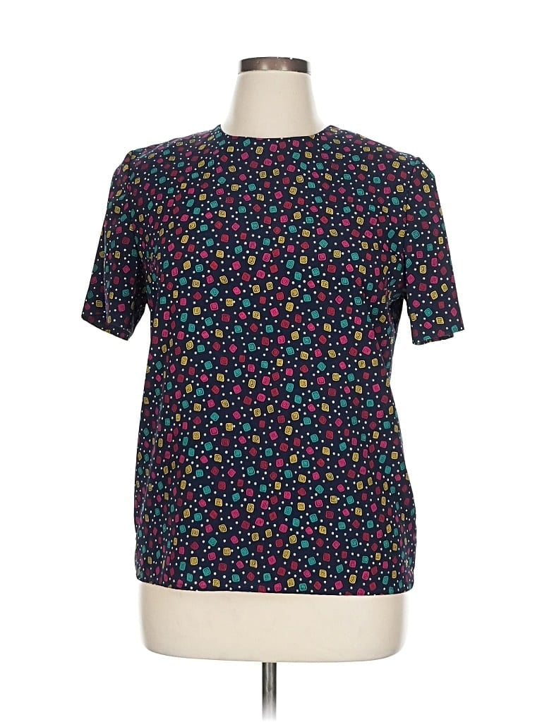 Pre-owned Leslie Fay Short Sleeve Top Blue Stars Pattern Crew Neck Tops