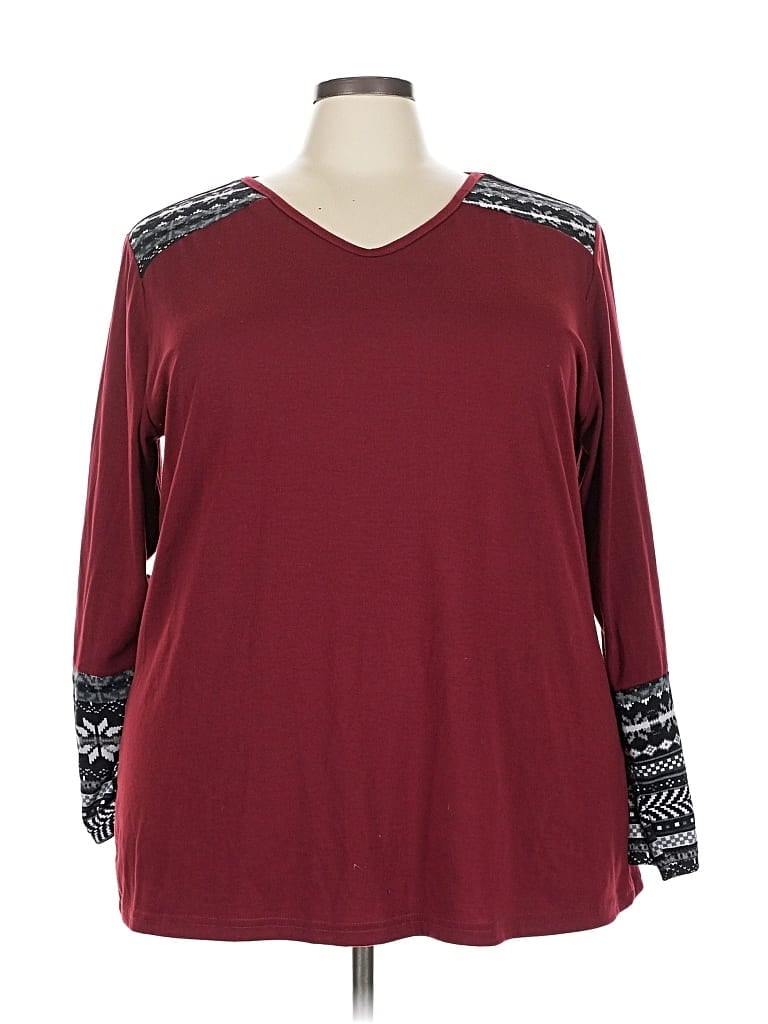 Pre-owned Emery Rose 3/4 Sleeve Top Burgundy V Neck Tops