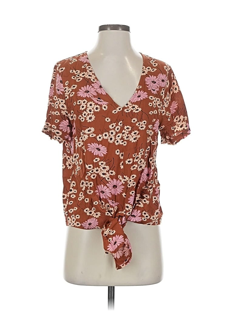 Pre-owned Madewell Short Sleeve Blouse In Brown