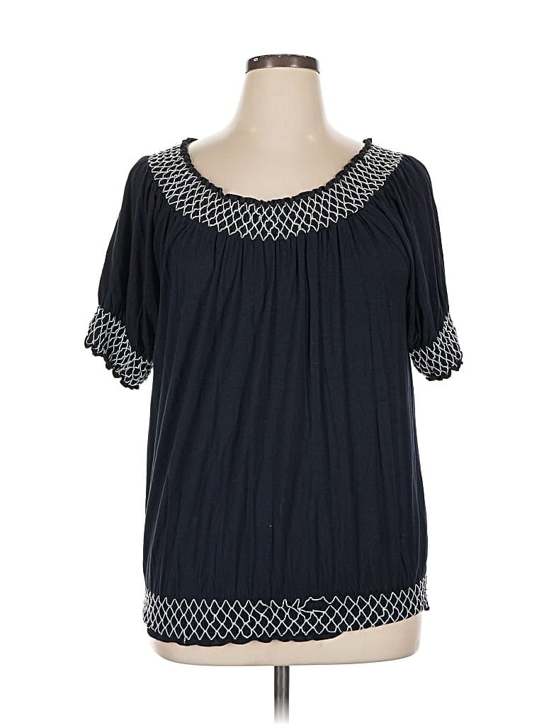 Pre-owned Style & Co Short Sleeve Blouse In Black