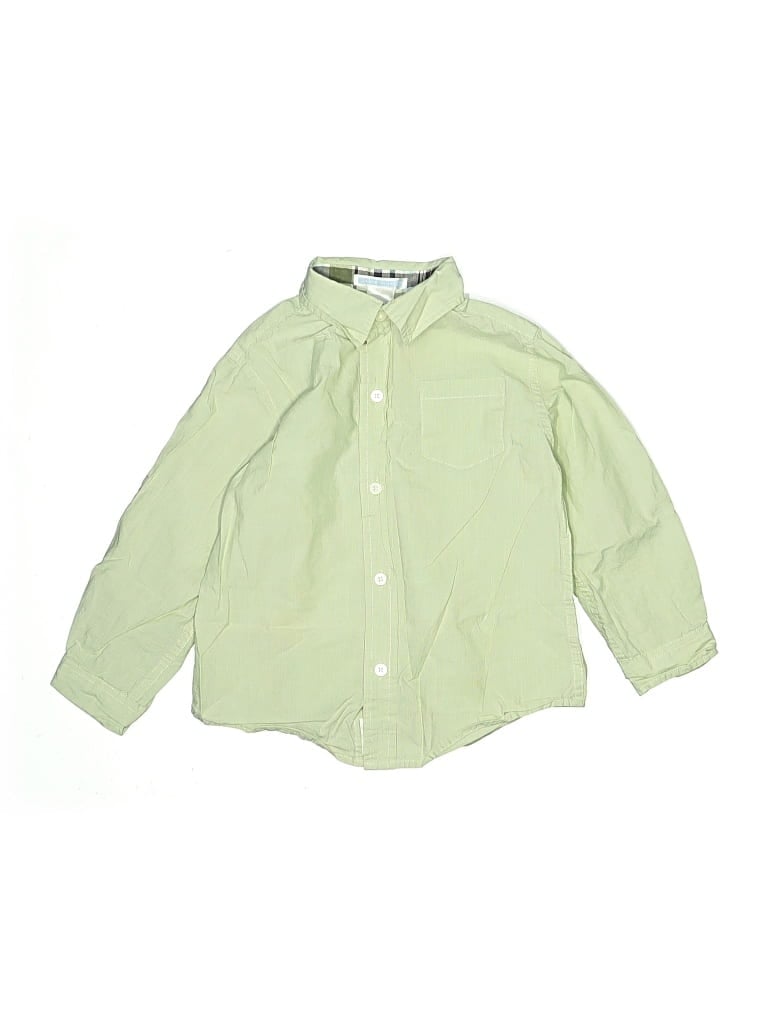 Pre-owned Janie And Jack Kids' Long Sleeve Button Down Shirt In Green