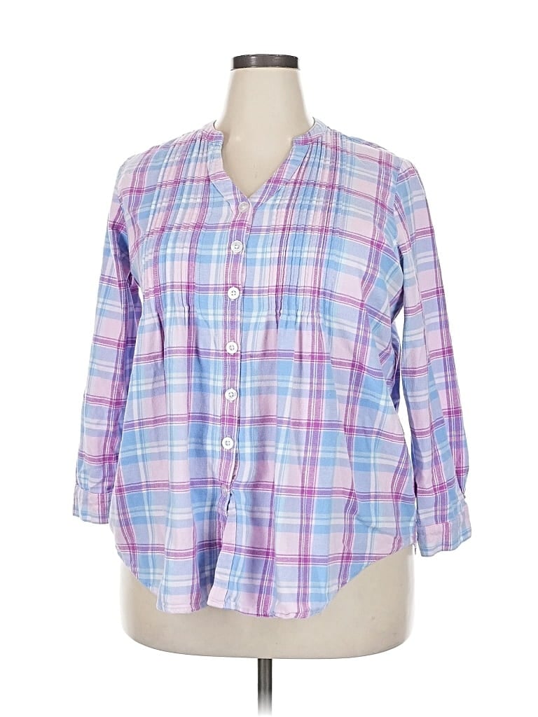Pre-owned Woman Within 3/4 Sleeve Button Down Shirt In Pink