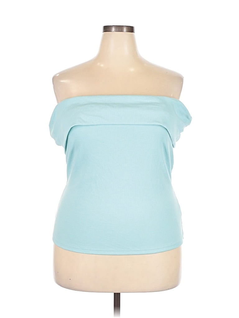 Pre-owned Old Navy Short Sleeve Top Teal Strapless Neckline Tops In Blue