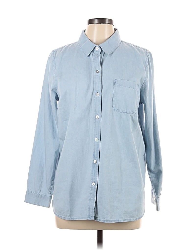 Pre-owned Jjill Long Sleeve Button Down Shirt In Blue