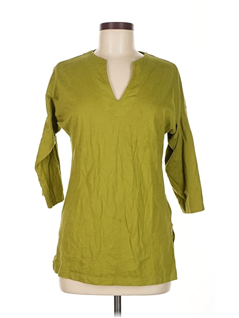 Pre-owned Newport News 3/4 Sleeve Top Green V Neck Tops