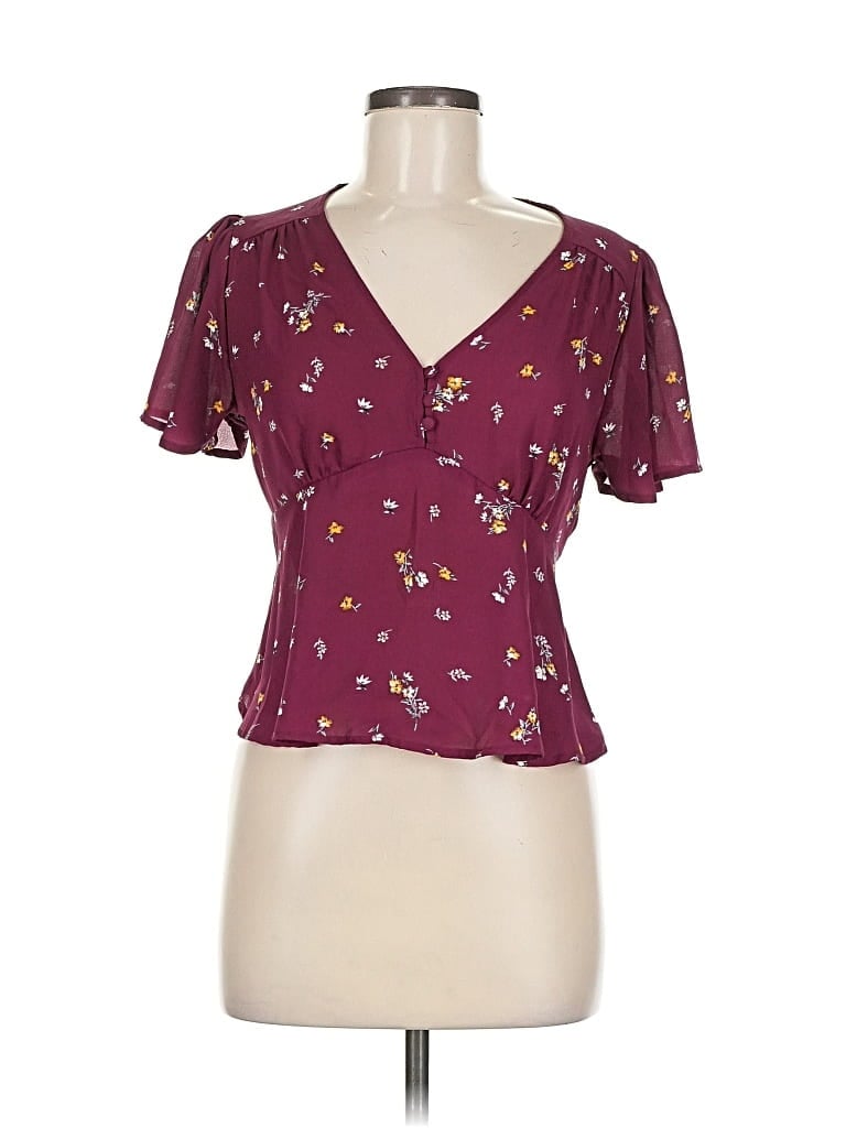 Pre-owned Unbranded Short Sleeve Blouse In Burgundy