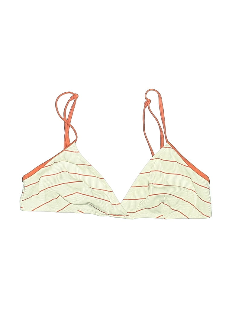 Pre-owned Solid & Striped Swimsuit Top Ivory Stripes Pattern Swimwear In White