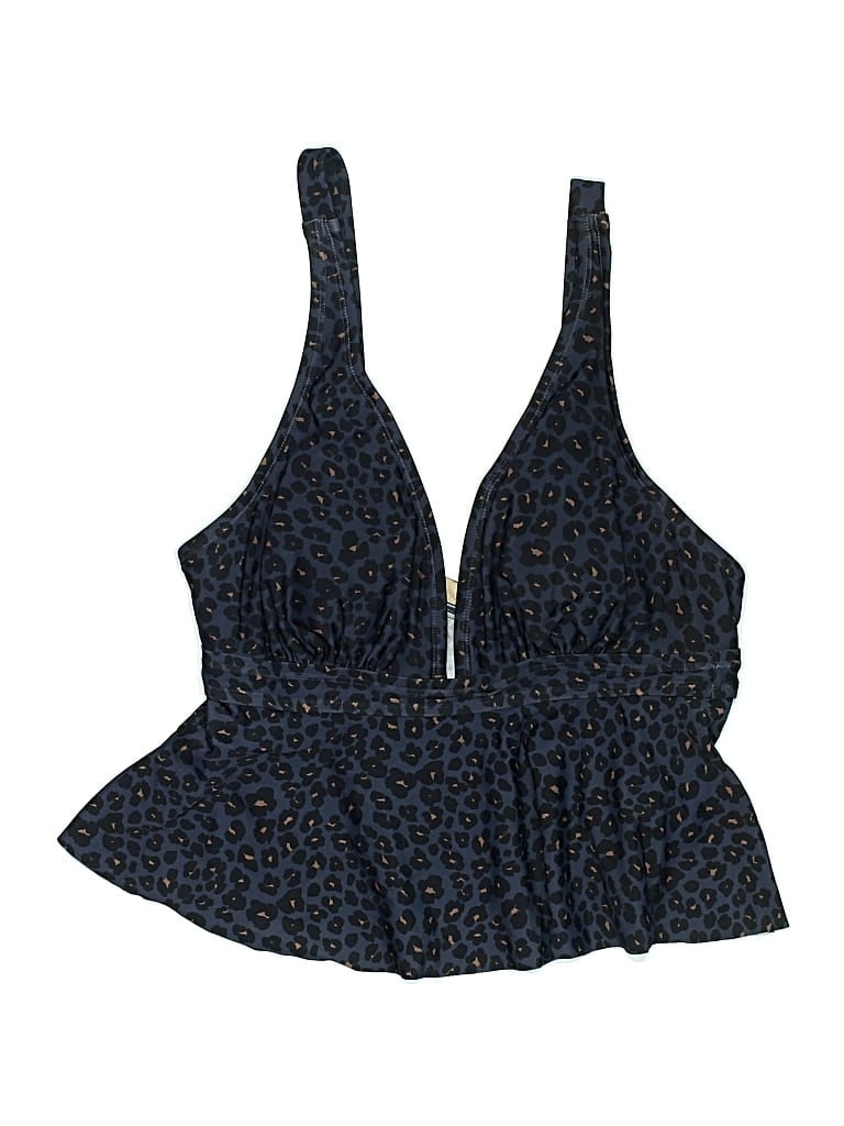 Pre-owned Kona Sol Swimsuit Top Blue Animal Print Pattern V Neck Swimwear