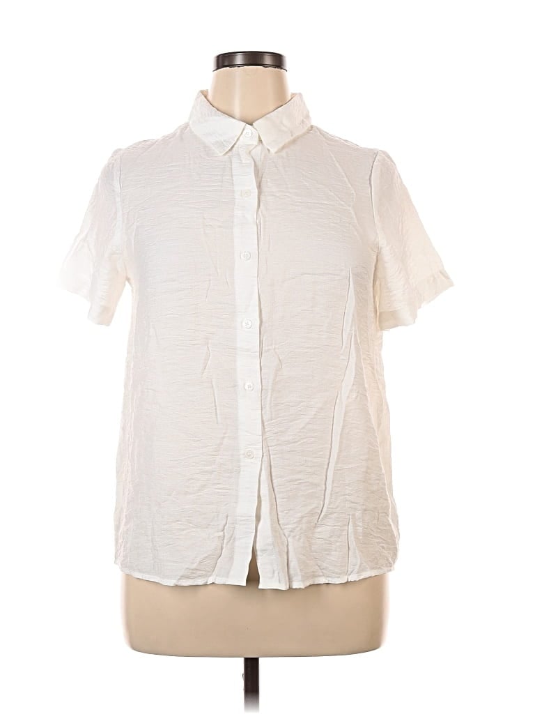 Pre-owned Lulus Short Sleeve Blouse In White