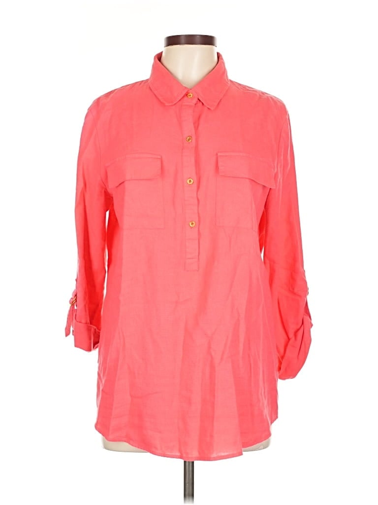 Pre-owned Ellen Tracy 3/4 Sleeve Button Down Shirt In Pink