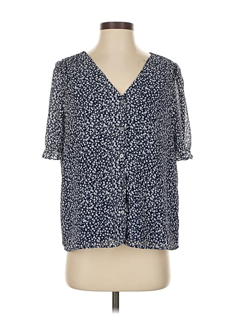 Pre-owned J.crew Factory Store Short Sleeve Blouse In Blue