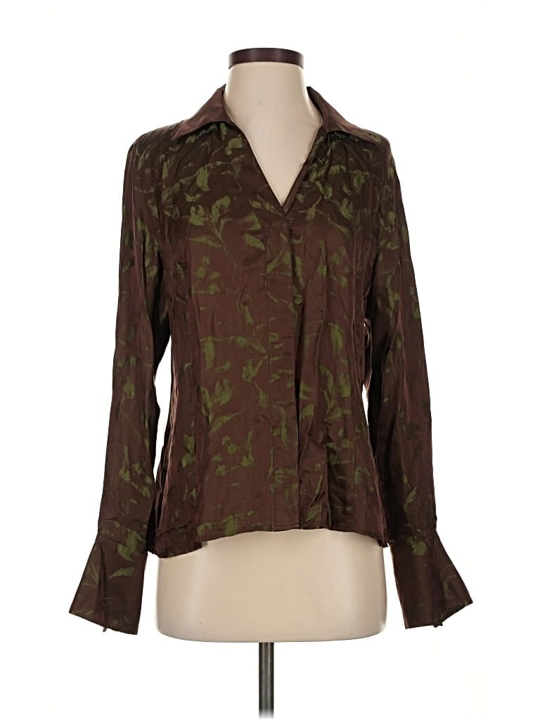 Pre-owned Lafayette 148 Long Sleeve Blouse In Brown