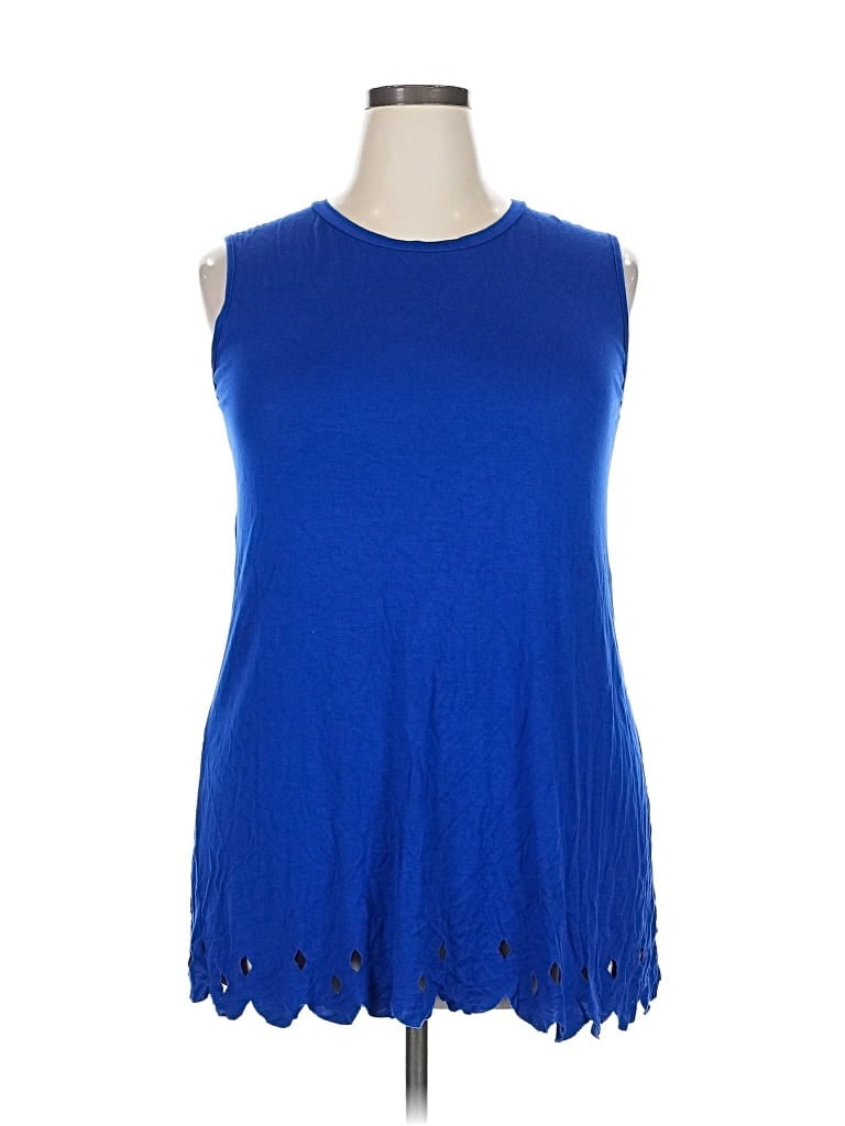 Pre-owned Acting Pro Sleeveless Top Blue Keyhole Neckline Tops