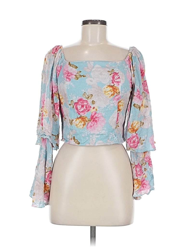 Pre-owned Willow & Root 3/4 Sleeve Blouse In Blue