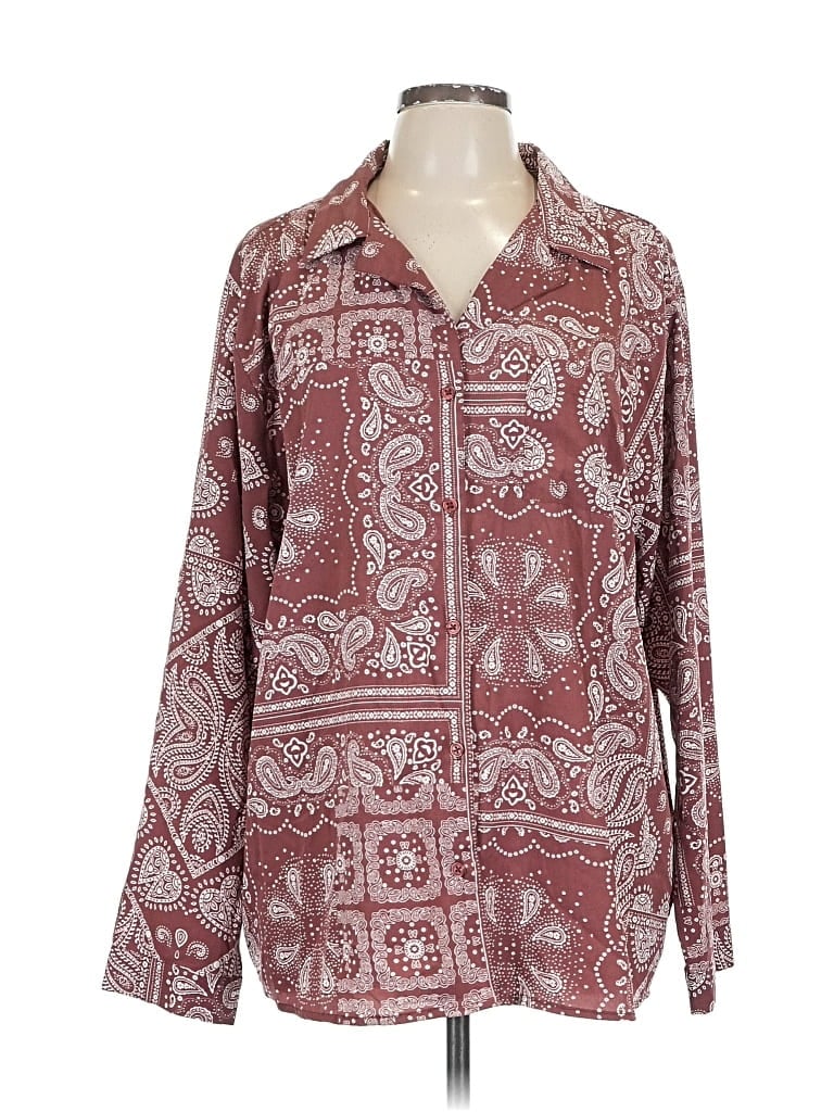 Pre-owned Boohoo Long Sleeve Blouse In Burgundy