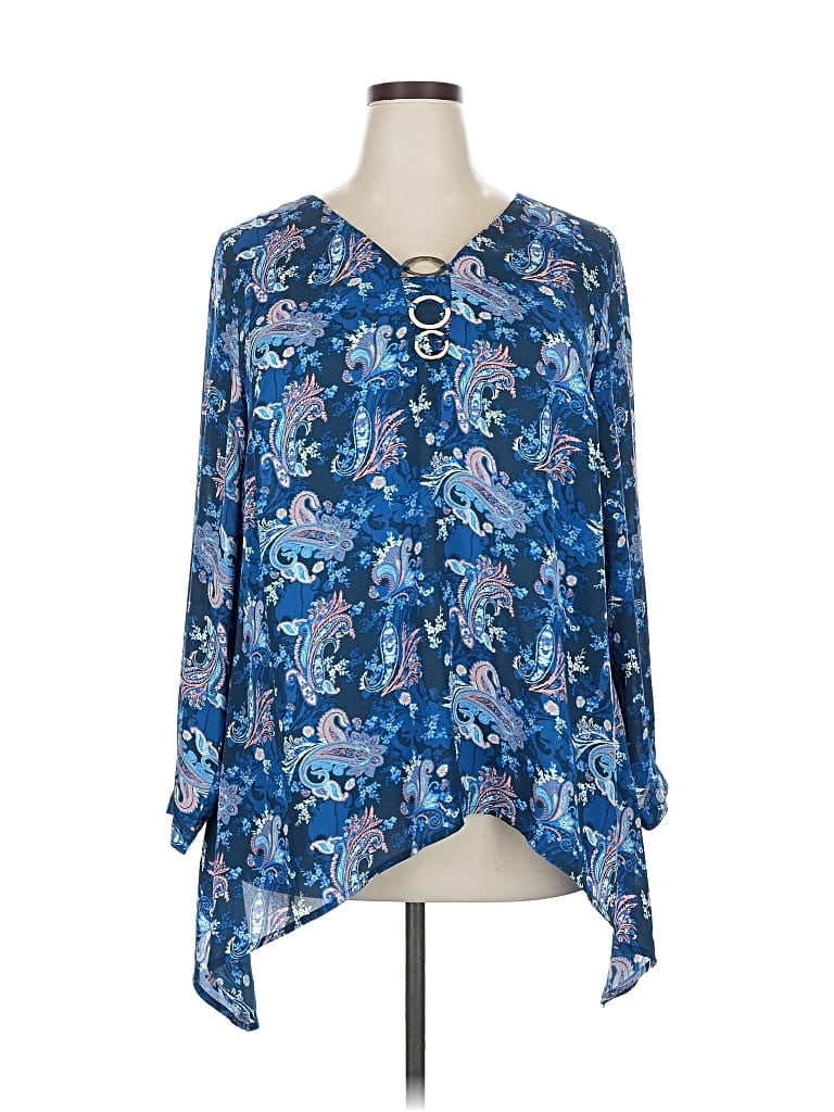 Pre-owned Ny Collection Long Sleeve Blouse In Blue