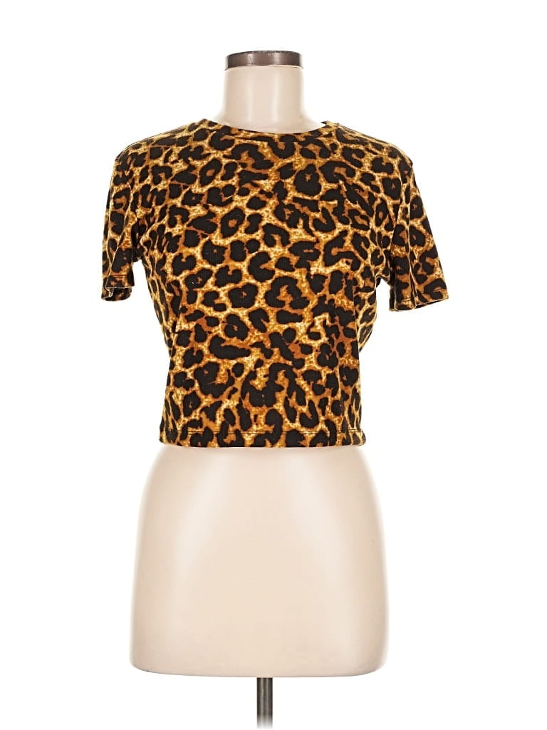 Pre-owned Trafaluc By Zara Short Sleeve Top Gold High Neck Tops