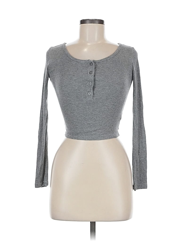 Pre-owned Assorted Brands Long Sleeve Henley Shirt In Gray