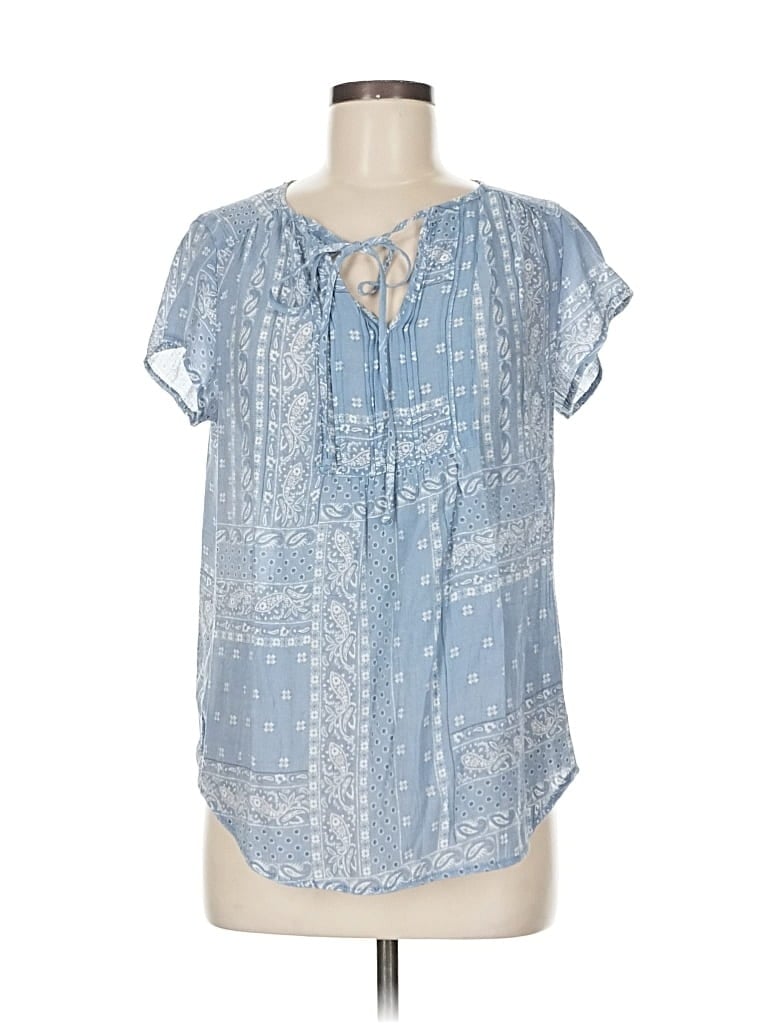 Pre-owned Como Vintage Short Sleeve Blouse In Blue