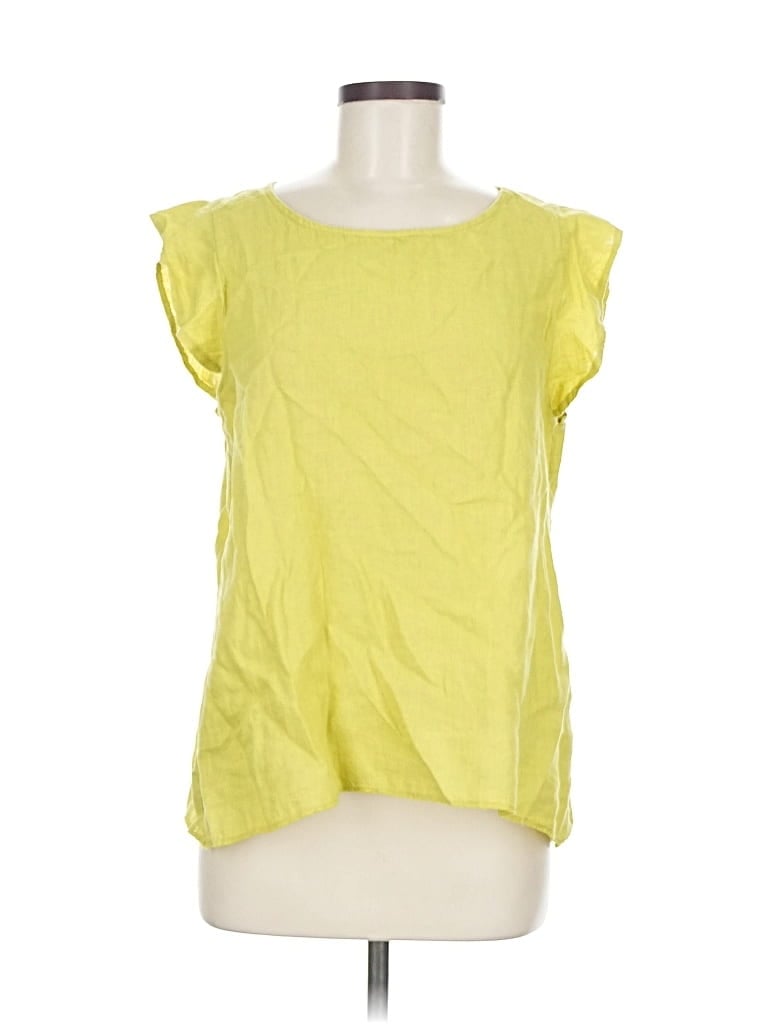 Pre-owned Terzo Millenio Short Sleeve Top Yellow Scoop Neck Tops