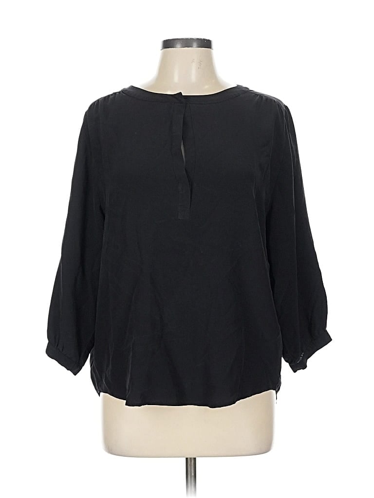 Pre-owned Amour Vert 3/4 Sleeve Silk Top Black Keyhole Neckline Tops