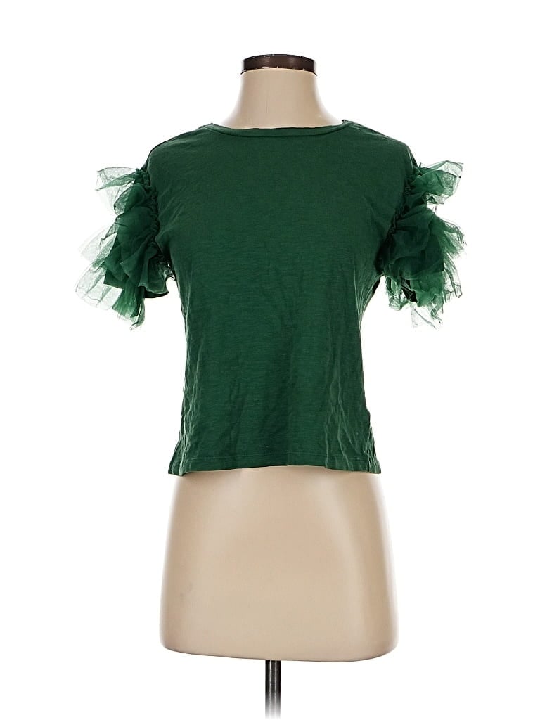 Pre-owned Lea & Viola Short Sleeve Top Green Sweetheart Neckline Tops